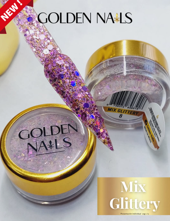MIX GLITTERY #8 GOLDEN NAILS